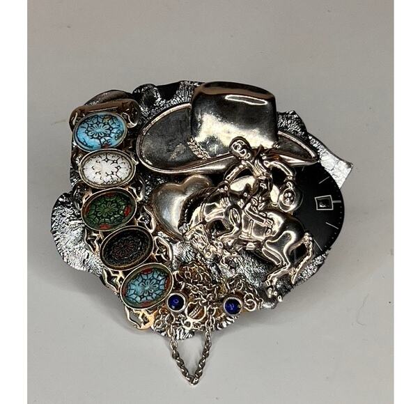 VINTAGE Cowboy Western HANDMADE Silver Brooch Pin #577 "Heart of a Champion" - Picture 4 of 9